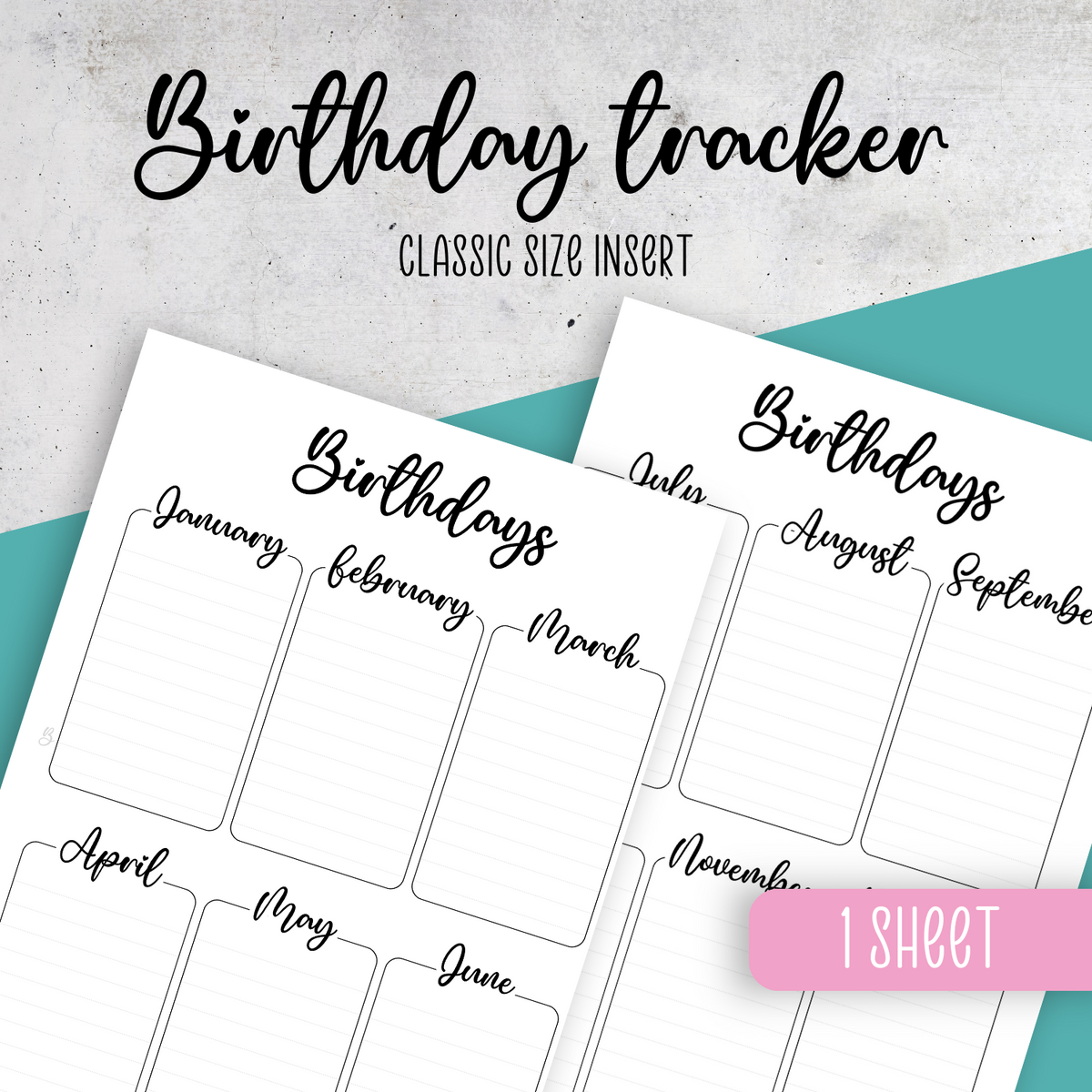 Birthday Tracker, Classic Size Insert