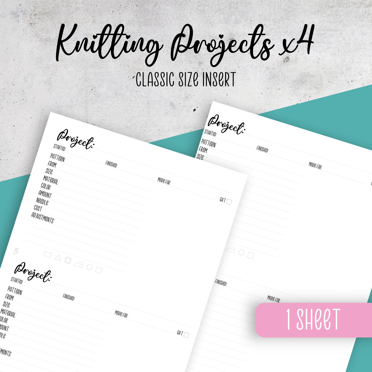 Knitting Projects x4, Classic Size Insert