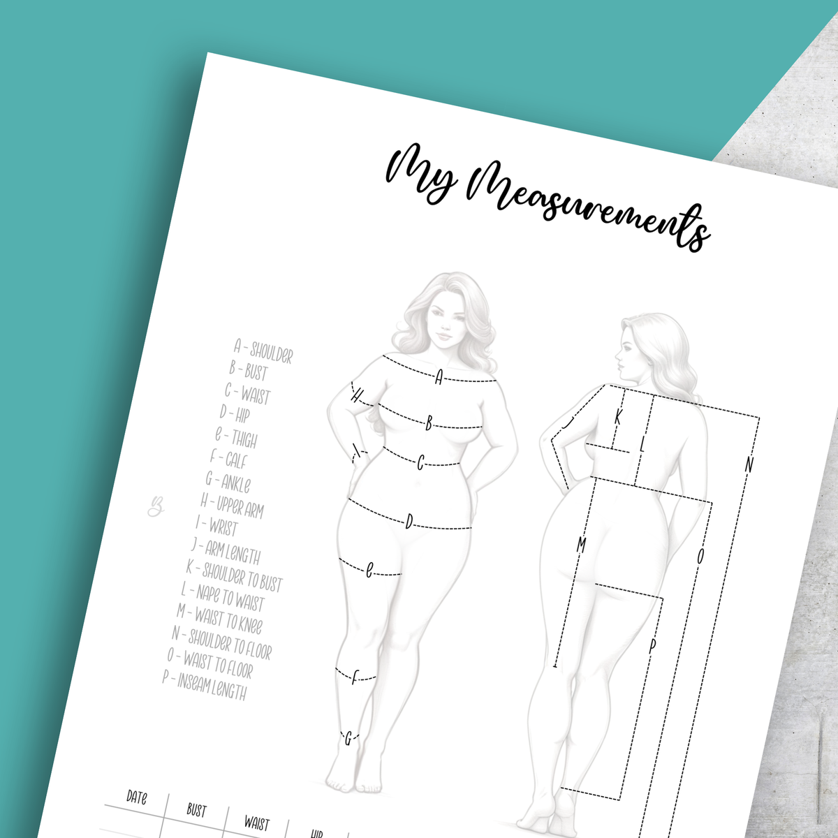 My Sewing Measurements, Classic Size Insert