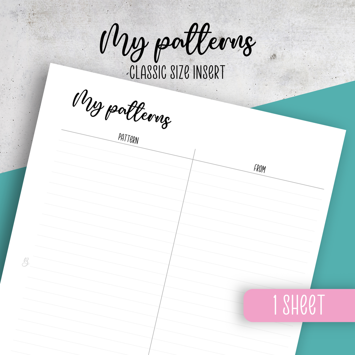 My Patterns, Classic Size Insert