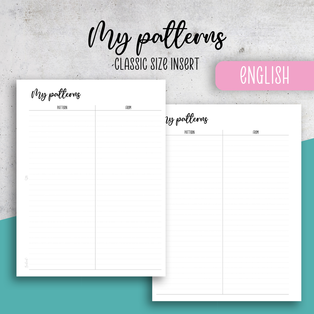 My Patterns, Classic Size Insert