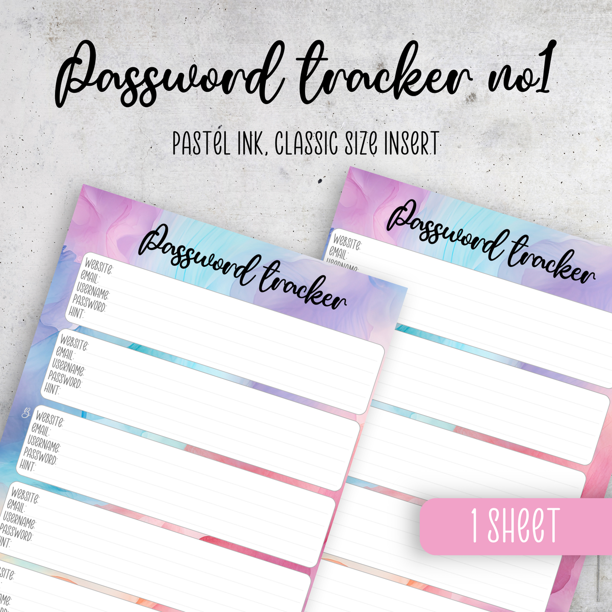 Password Tracker Pastel Ink, Classic Size Insert