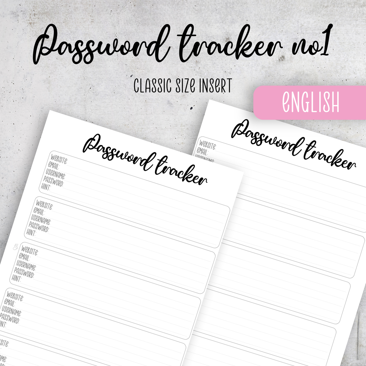 Password Tracker, Classic Size Insert