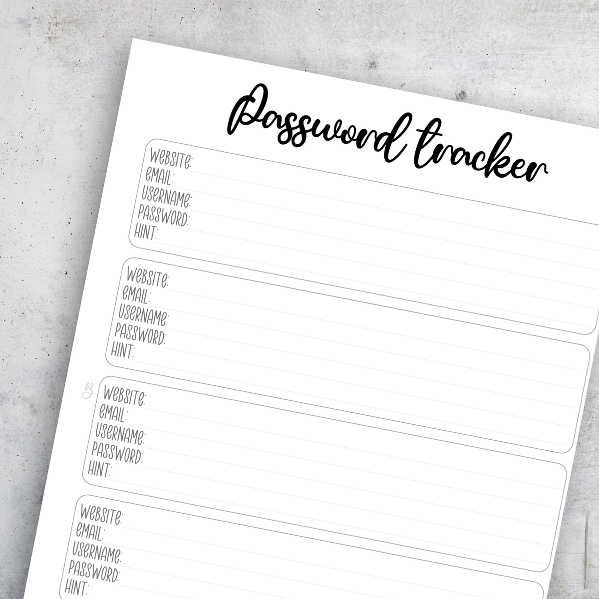 Password Tracker, Classic Size Insert