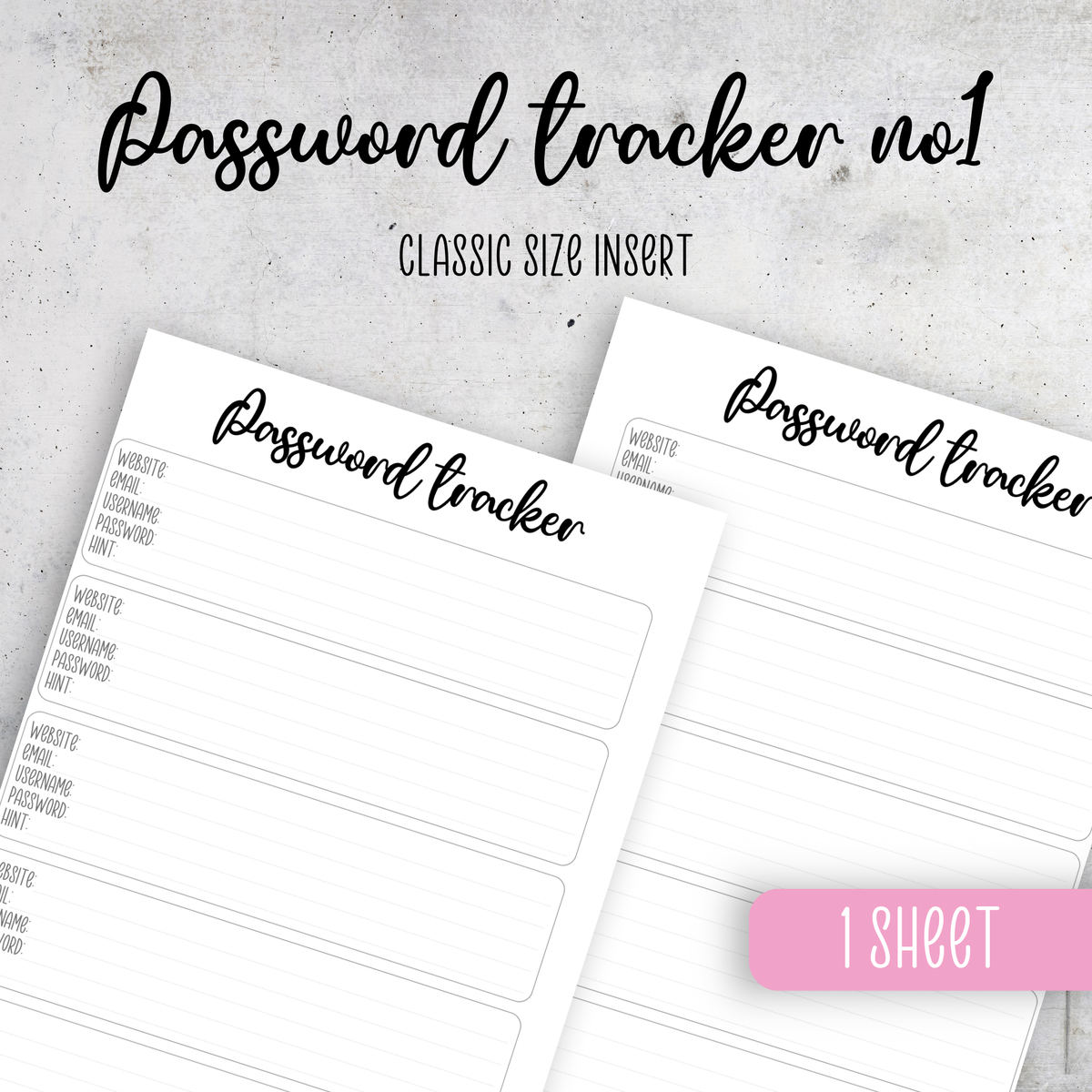 Password Tracker, Classic Size Insert