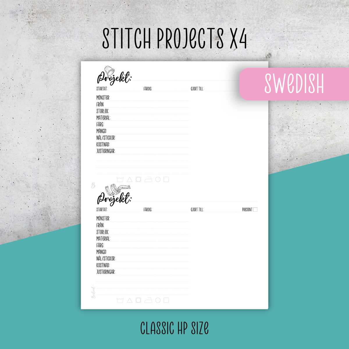 Stitch Projects x4, Classic Size Insert