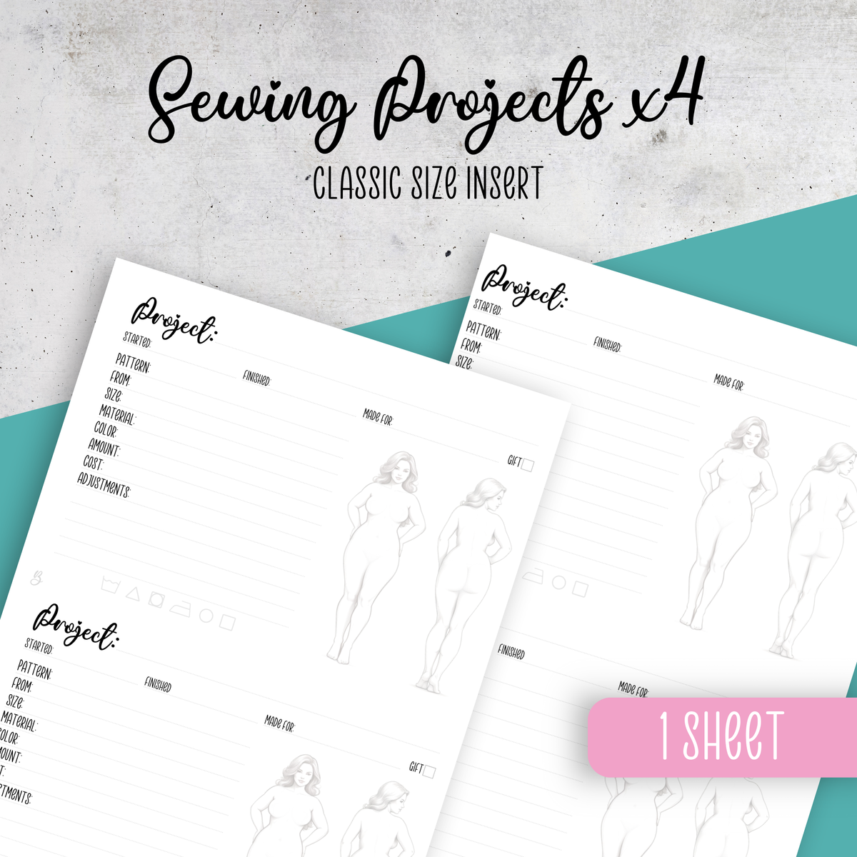 Sewing Projects x4, Classic Size Insert