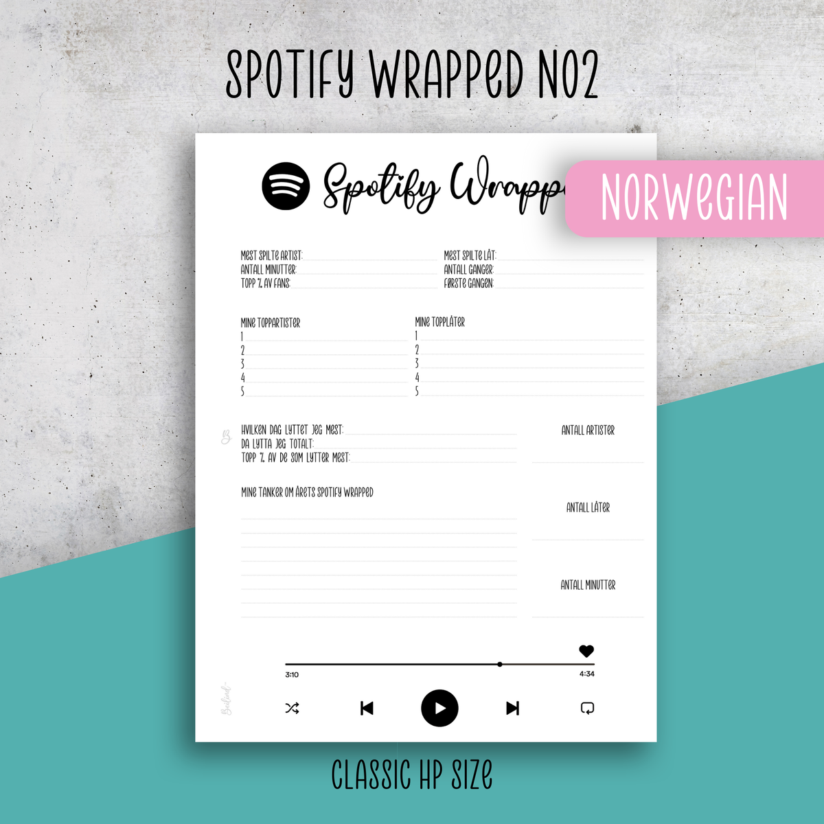 Spotify Wrapped No2, Classic Size Insert