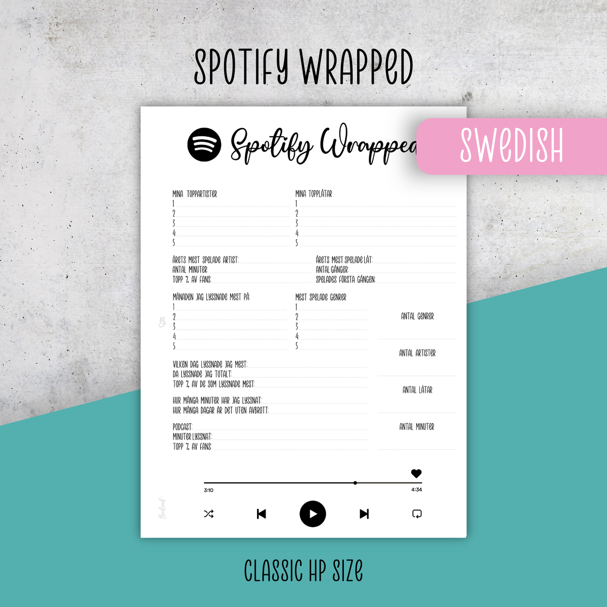 Spotify Wrapped No1, Classic Size Insert