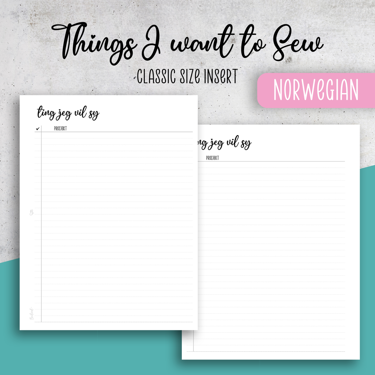 Things I want to sew, Classic Size Insert